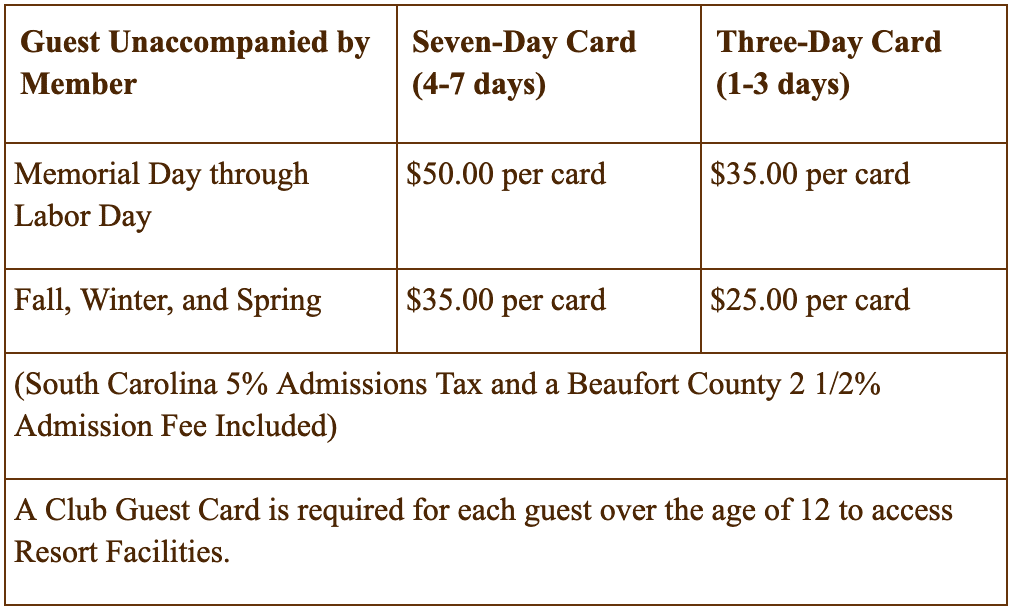 Guest Club Card Pricing
