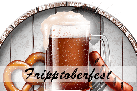 A frothy beer, pretzel, and sausage with Fripptoberfest written across the image on Fripp Island.