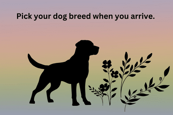 Silhouette of a dog and plants with text: Pick your dog breed when you arrive. Perfect for your Fripp Island vacation rental.