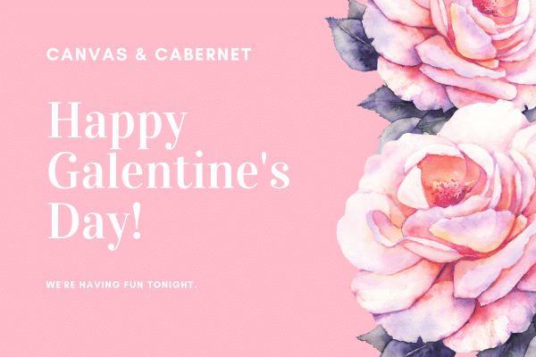 Pink background with white text Happy Galentines Day, watercolor pink flowers, inspired by a Lowcountry vibe.