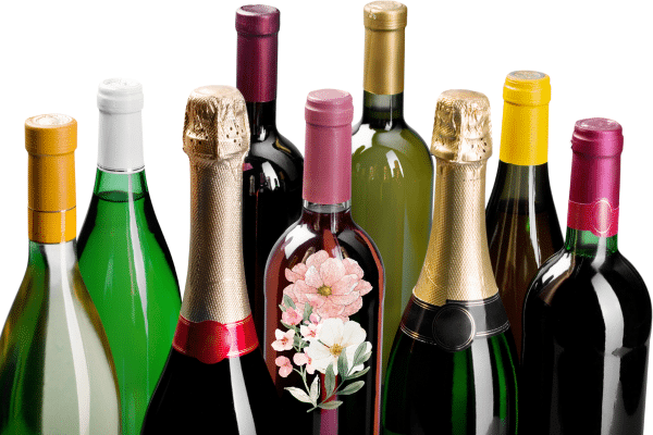 Assorted wine and champagne bottles with colorful caps, perfect for your Fripp Island vacation rental celebration.