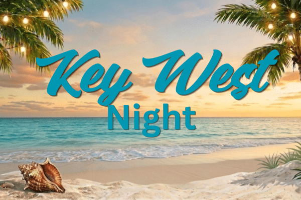 Sunset beach with palm trees, seashell, Key West Night at Fripp Island Resort.
